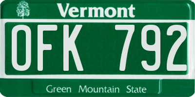 VT license plate OFK792