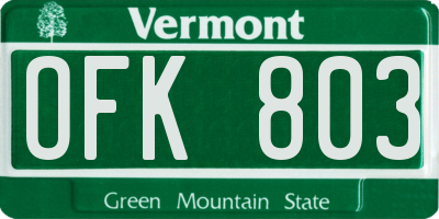 VT license plate OFK803
