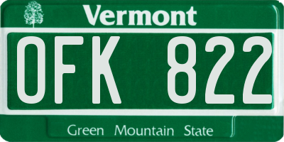 VT license plate OFK822