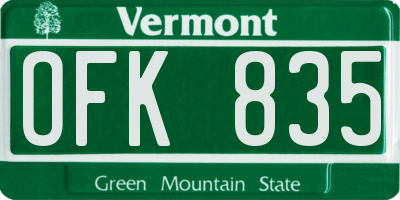 VT license plate OFK835