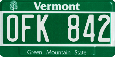 VT license plate OFK842