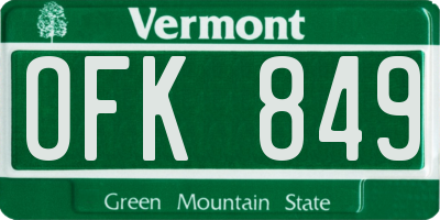 VT license plate OFK849