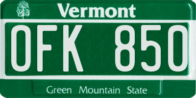 VT license plate OFK850