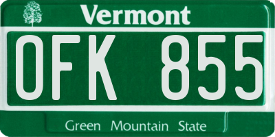 VT license plate OFK855