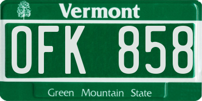 VT license plate OFK858