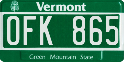 VT license plate OFK865