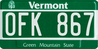 VT license plate OFK867