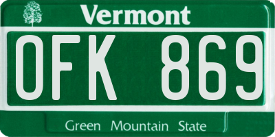 VT license plate OFK869