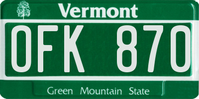 VT license plate OFK870