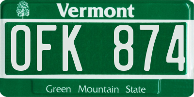 VT license plate OFK874