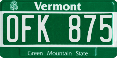 VT license plate OFK875