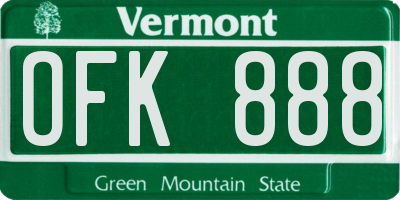 VT license plate OFK888