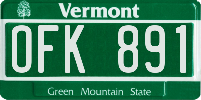 VT license plate OFK891