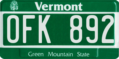 VT license plate OFK892
