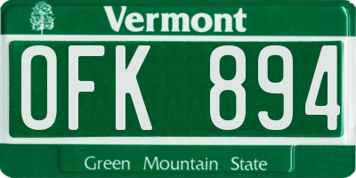 VT license plate OFK894