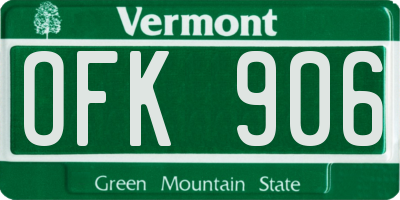VT license plate OFK906