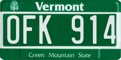 VT license plate OFK914