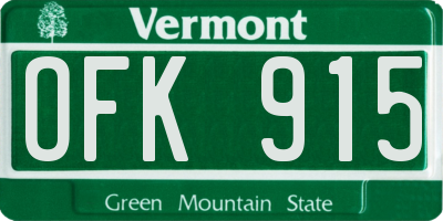 VT license plate OFK915