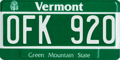 VT license plate OFK920