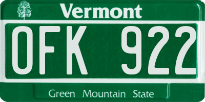 VT license plate OFK922