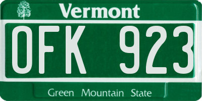 VT license plate OFK923