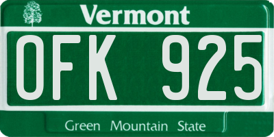 VT license plate OFK925