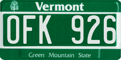 VT license plate OFK926
