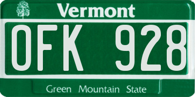 VT license plate OFK928
