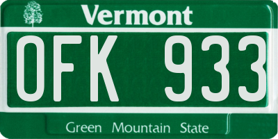 VT license plate OFK933