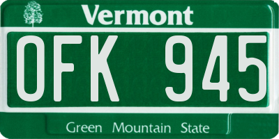 VT license plate OFK945
