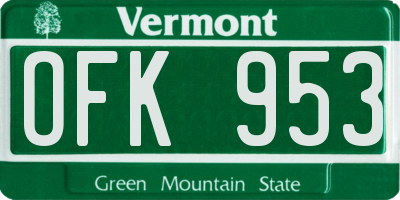 VT license plate OFK953