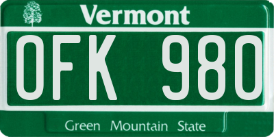 VT license plate OFK980