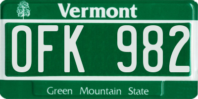 VT license plate OFK982