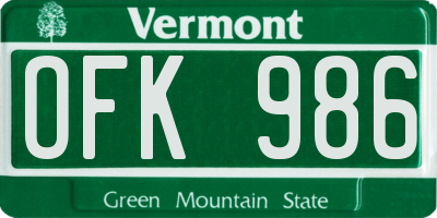 VT license plate OFK986