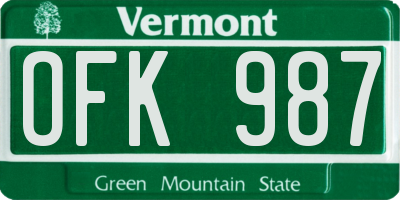 VT license plate OFK987