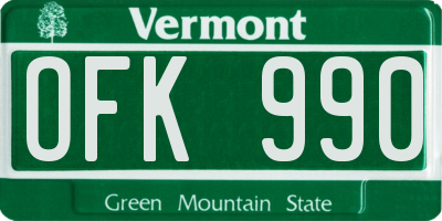 VT license plate OFK990
