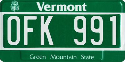 VT license plate OFK991