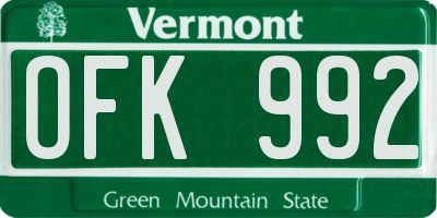 VT license plate OFK992
