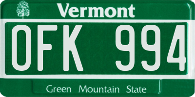 VT license plate OFK994
