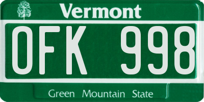 VT license plate OFK998