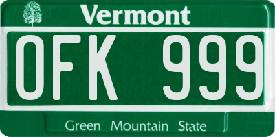VT license plate OFK999