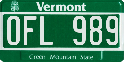 VT license plate OFL989