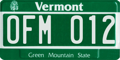 VT license plate OFM012
