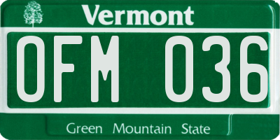 VT license plate OFM036