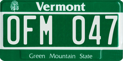 VT license plate OFM047