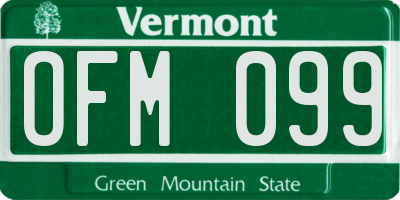 VT license plate OFM099