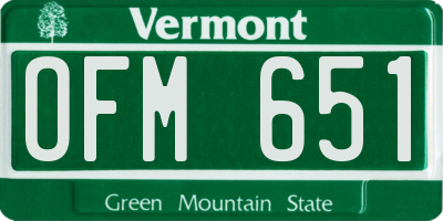 VT license plate OFM651