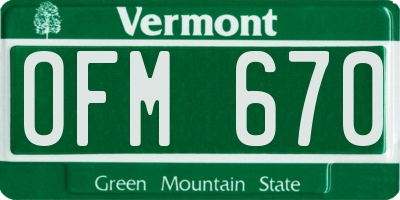 VT license plate OFM670
