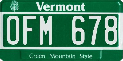 VT license plate OFM678