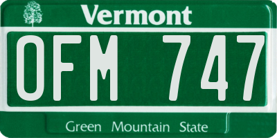 VT license plate OFM747